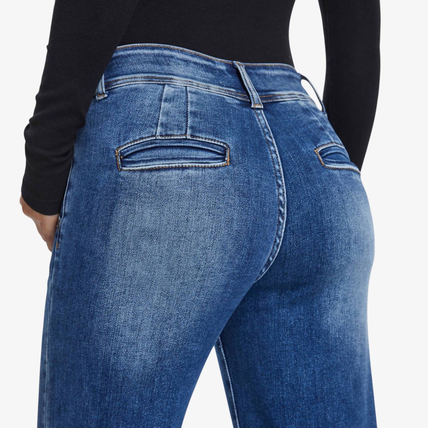 Bayeas High Rise Raw Hem Jean in medium blue - women's jeans - view 6