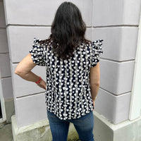 Voy - Heart Printed Eyelet Top