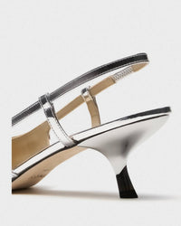 Theory - Women's Micro Slingback Metallic Pointed Toe Kitten Heel Pumps