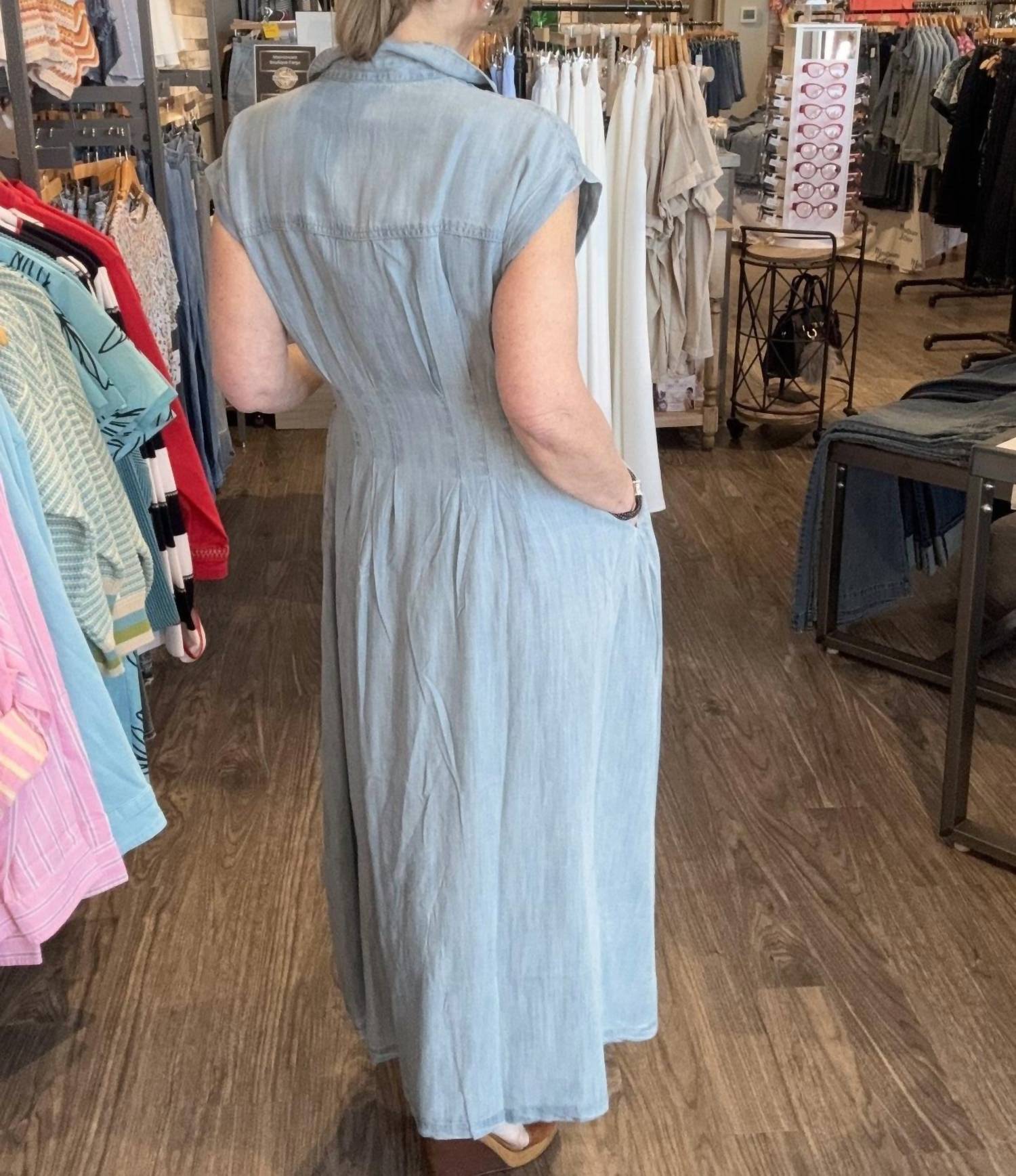 ELAN Tencel Midi Dress in powder blue - women's dress - detail view