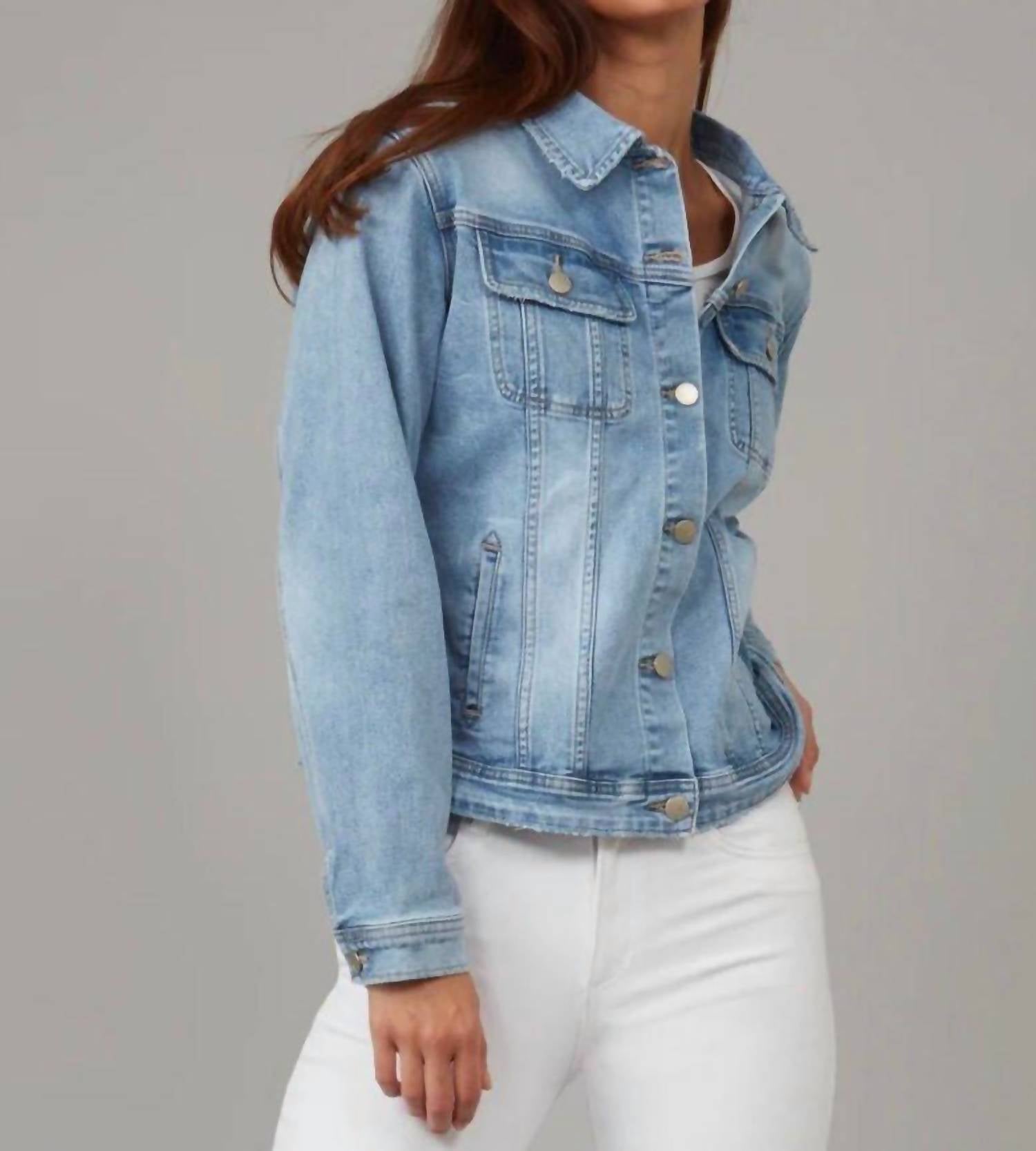 LOLA JEANS Classic Denim Shirt in blue - women's jacket - detail view