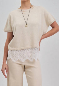 Able - Lace Detail Short Sleeve Sweater Top