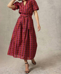 EMILY LOVELOCK Aida Plaid Blouse in crimson - women's blouse