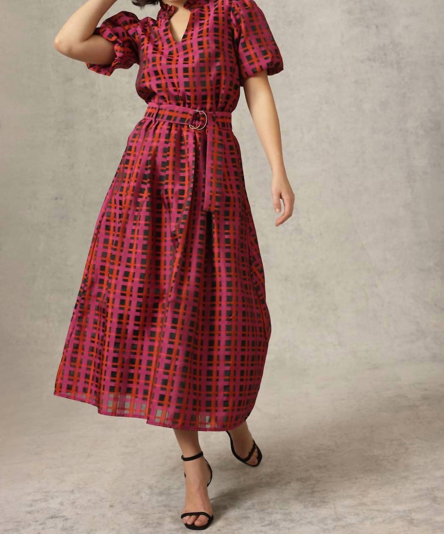 EMILY LOVELOCK Aida Plaid Blouse in crimson - women's blouse