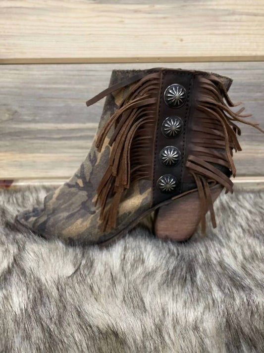 Concho Fringe Peep Toe Bootie