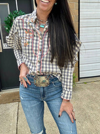 Blue B - Gingham Embroidered Western Snap Top