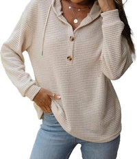 Lily Clothing Waffle Button-up Hoodie Pullover in apricot - women's top - detail view