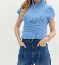 Entro - High Neck Half-zip Sweater Top