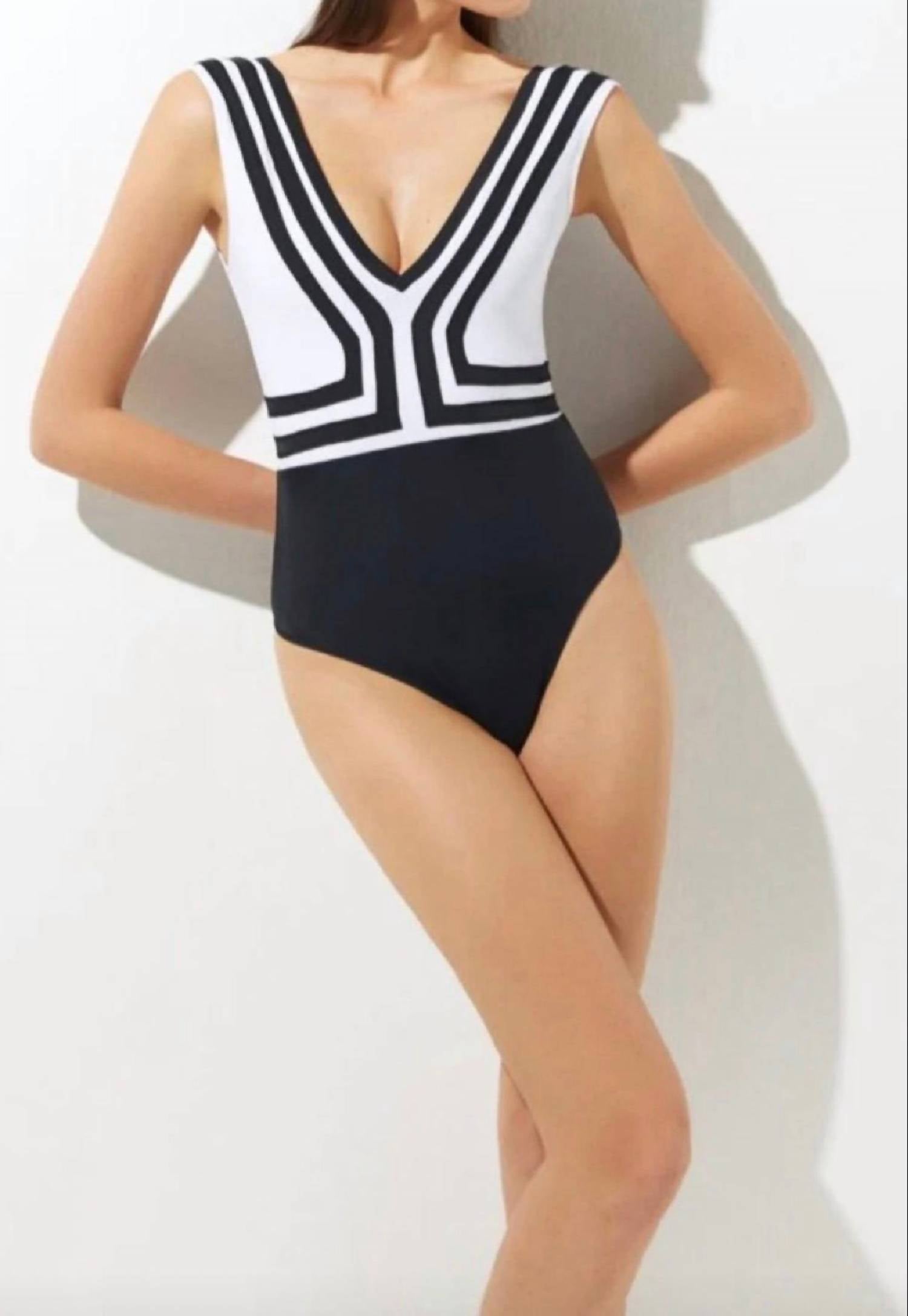 OYE Swimwear Maia One Piece Swimsuit in black white - women's swimwear