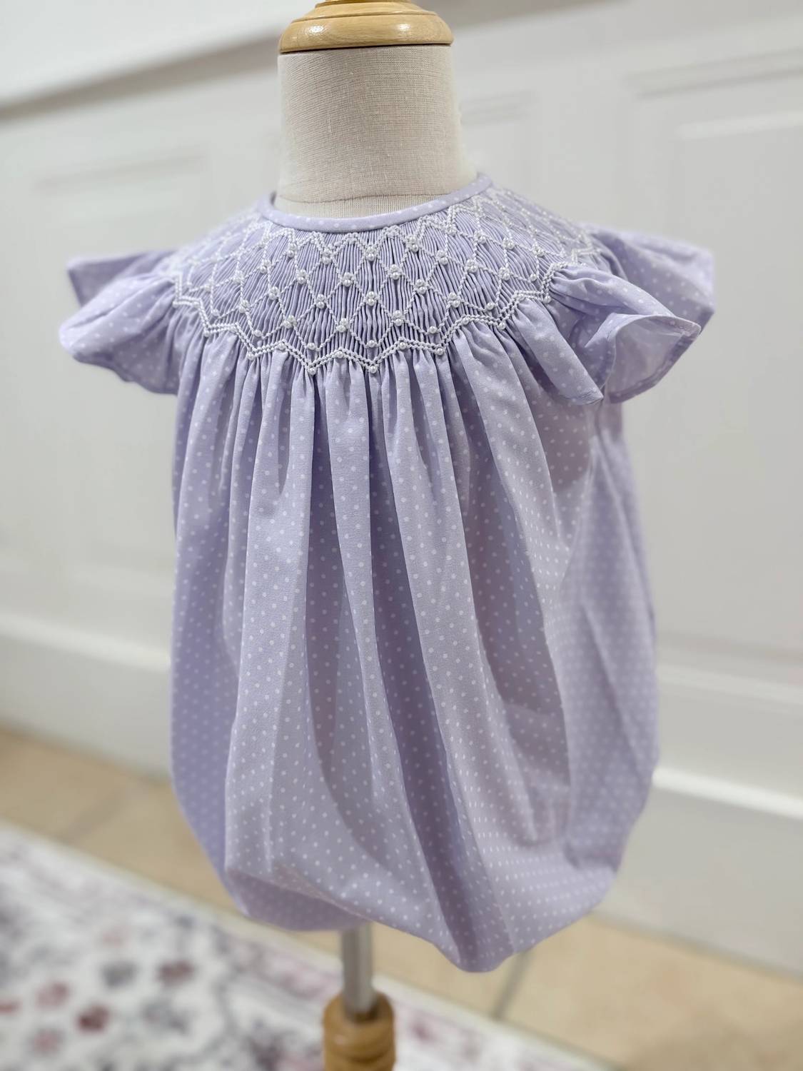 Sweet Dreams - Girls Cathy Polka Dot Pearl Smocked Bubble