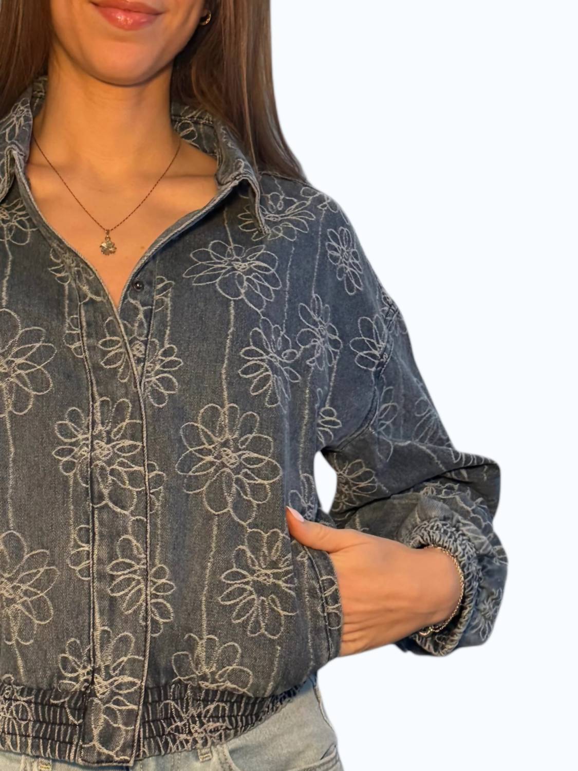 Camellia - Floral Embroidered Denim Jacket