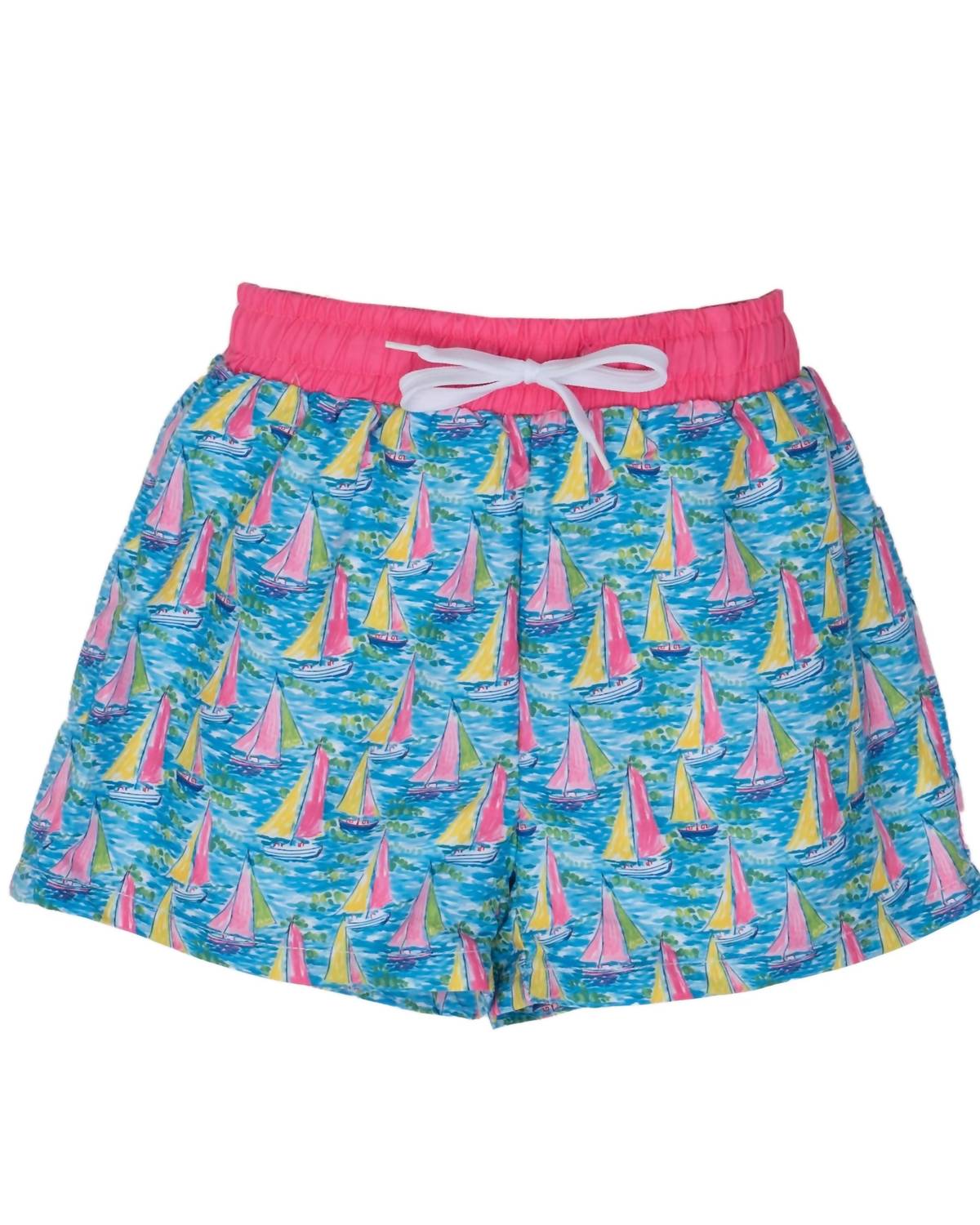 The Oaks Apparel - Boy's Preppy Sailboat Swim Trunks