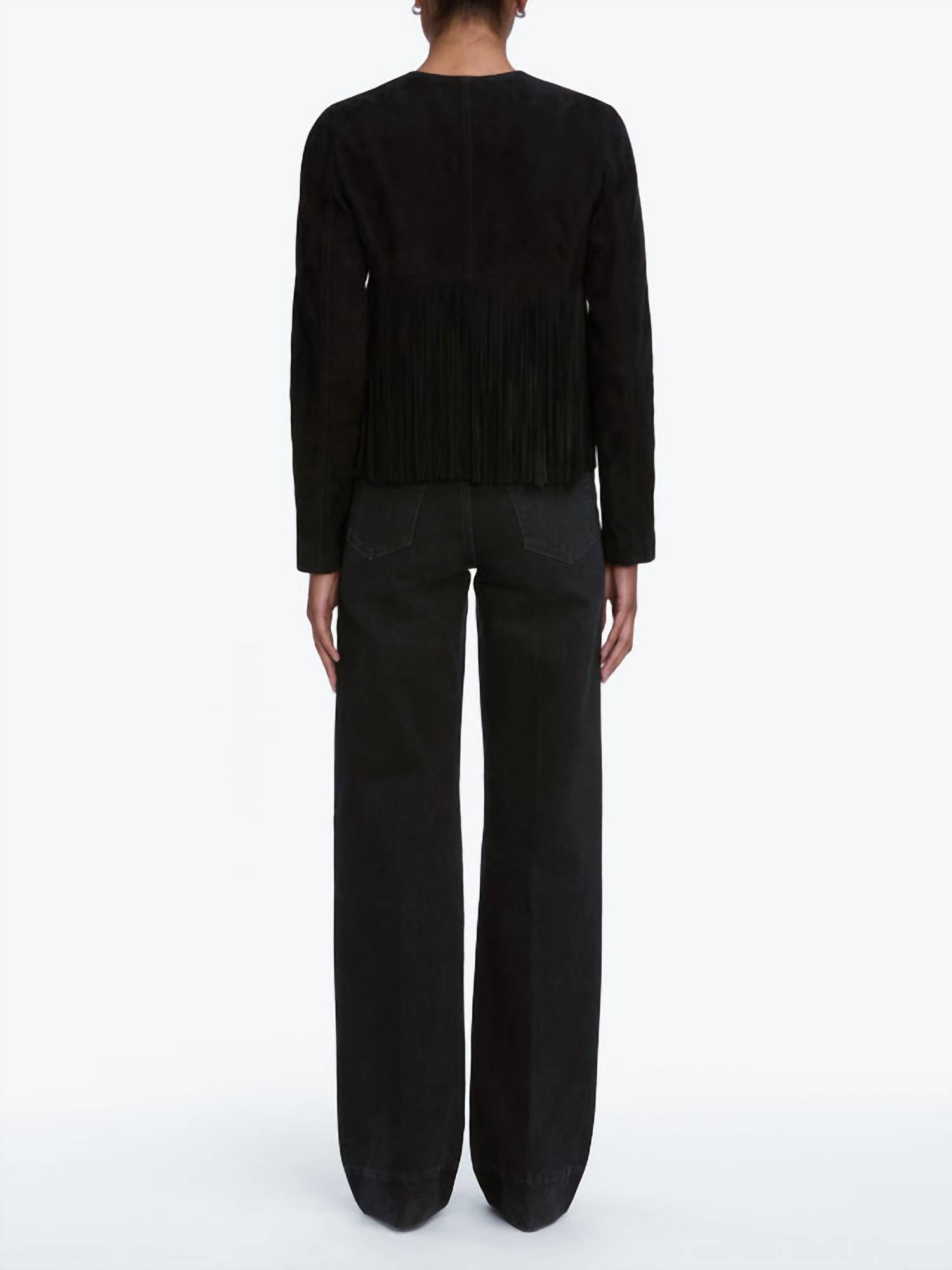 FRAME Saddle Luxe Suede Jacket in black - women's jacket - detail view