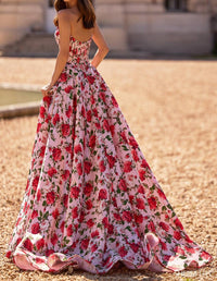 Sherri Hill Strapless Floral Gown With Corset Bodice in pink print - women's dress - view 4
