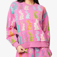 QUEEN OF SPARKLES Easter Bunny Sweatshirt in purple 1 - women's top - detail view