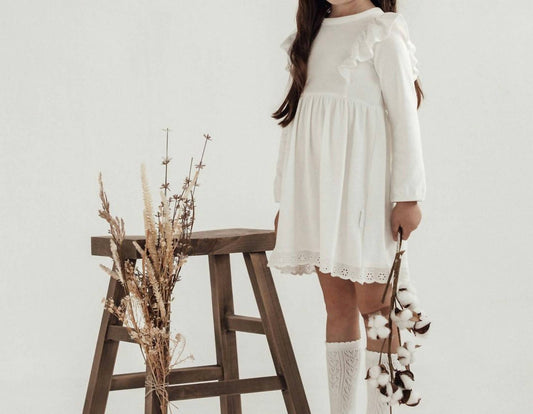 Aster & Oak - Girl's Snow Rib Ruffle Dress