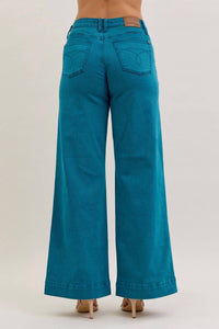 Judy Blue Midrise Wide Leg Jean in teal - women's pants - detail view