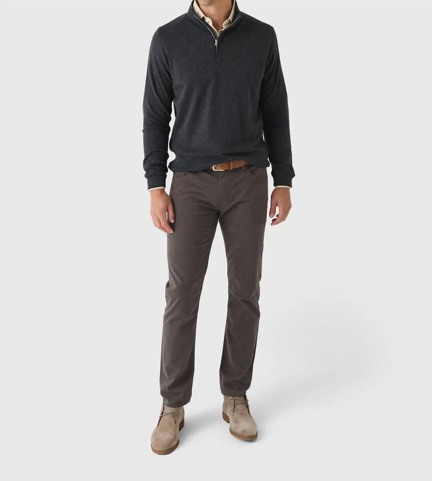 PETER MILLAR Grant Birdseye Quarter-zip Pullover in charcoal - men's sweater - view 4