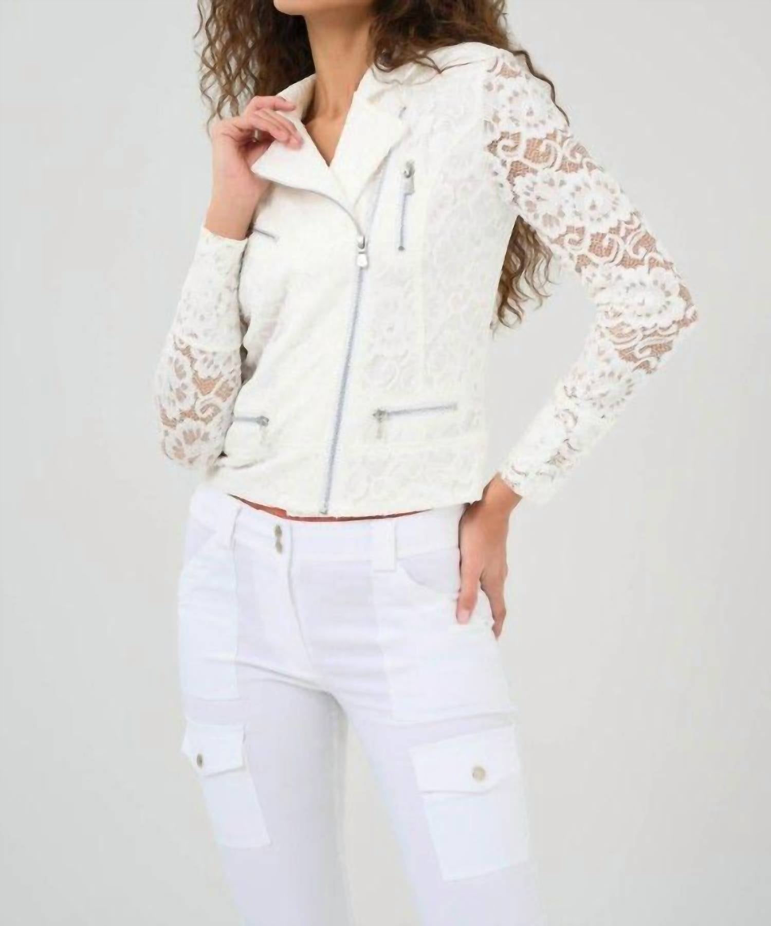 Anatomie Solita Lace Moto Jacket in white - women's jacket - alternate view