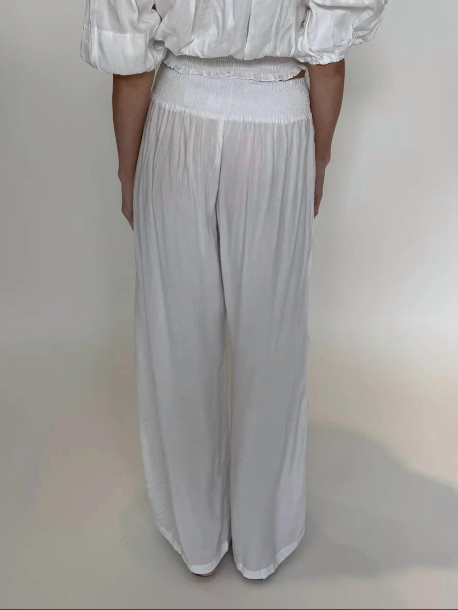 Romi The Brand Nassau Elastic Waist Pant in white - women's pants - detail view