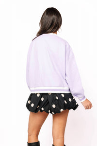 QUEEN OF SPARKLES Jeweled Basketball Sweatshirt in lavender - women's top - detail view