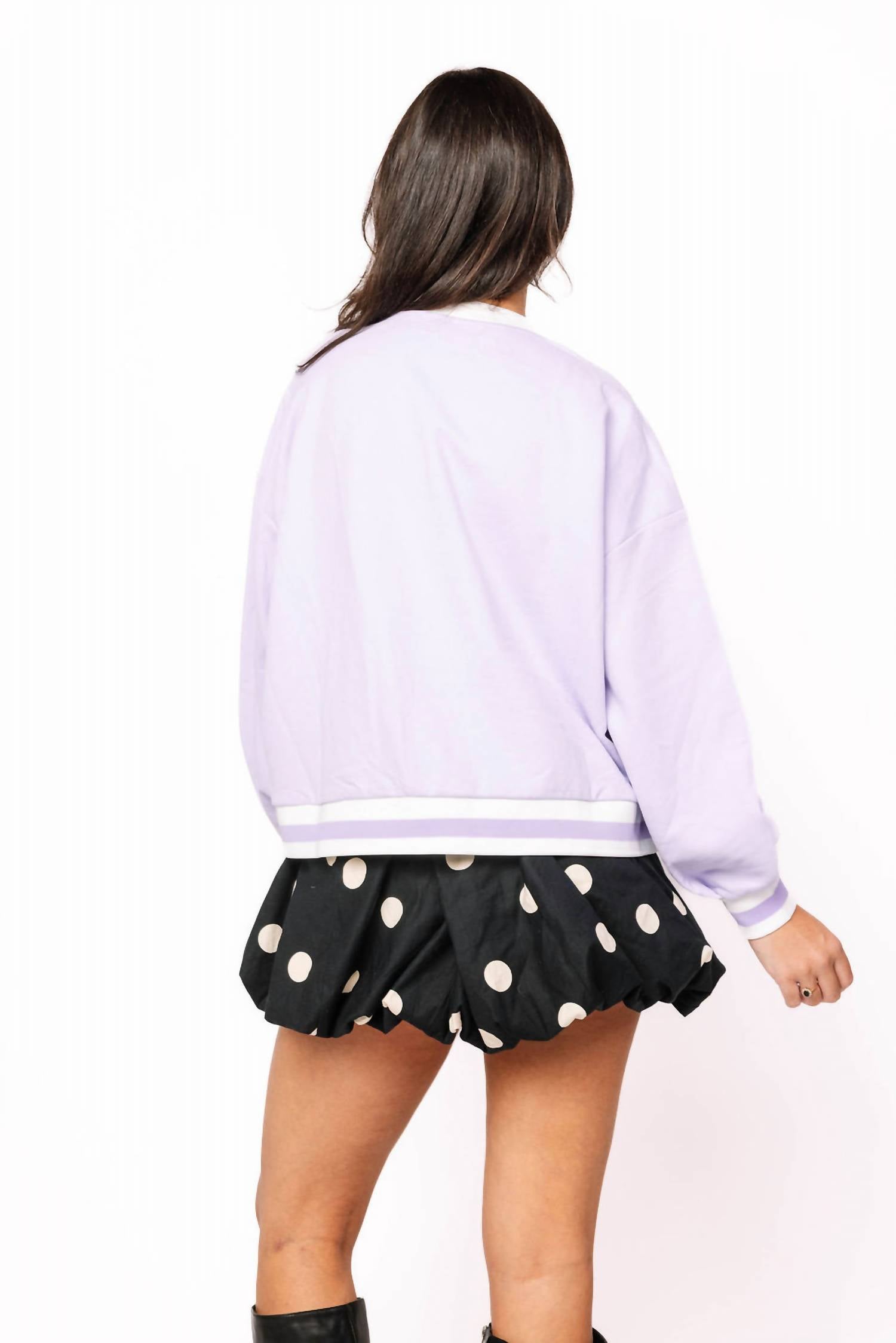 QUEEN OF SPARKLES Jeweled Basketball Sweatshirt in lavender - women's top - detail view