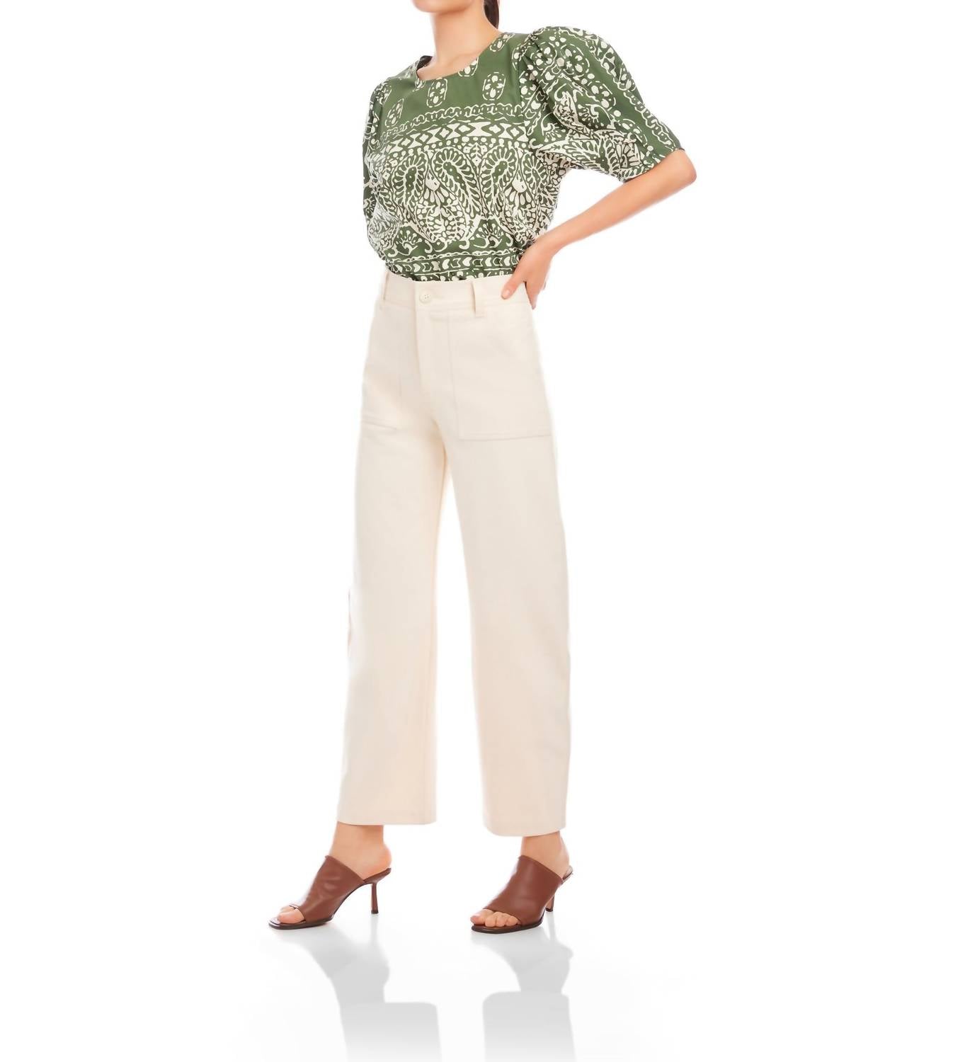 Fifteen Twenty Stevie Barrel Leg Ankle Pant in cream - women's jeans - alternate view