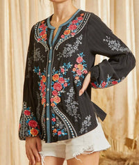 Andree By Unit - Floral Embroidered Button Down Top