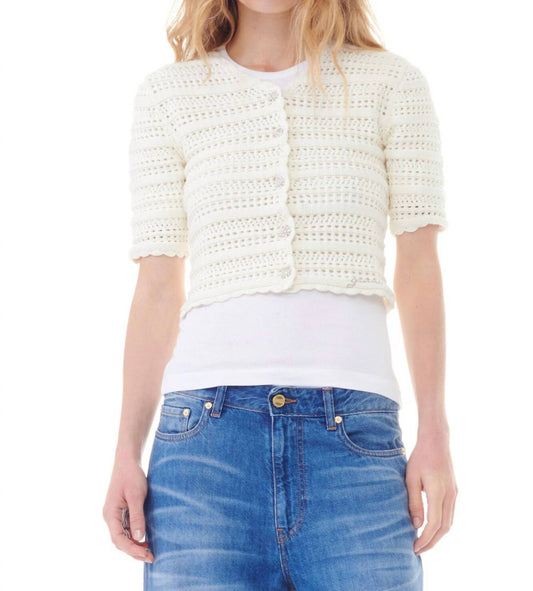 Ganni - Egret Pointelle Short Sleeve Cardigan