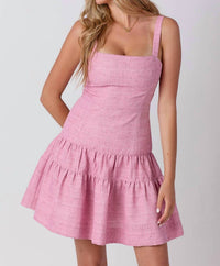 Baby Pink - Tweed Tiered Sleeveless Mini Dress