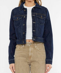 KanCan Front Patch Pocket Crop Jacket in denim - women's jacket - detail view