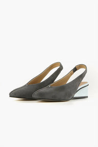 ALL BLACK Women's Square Sling Wedge in grey blue - women's shoe
