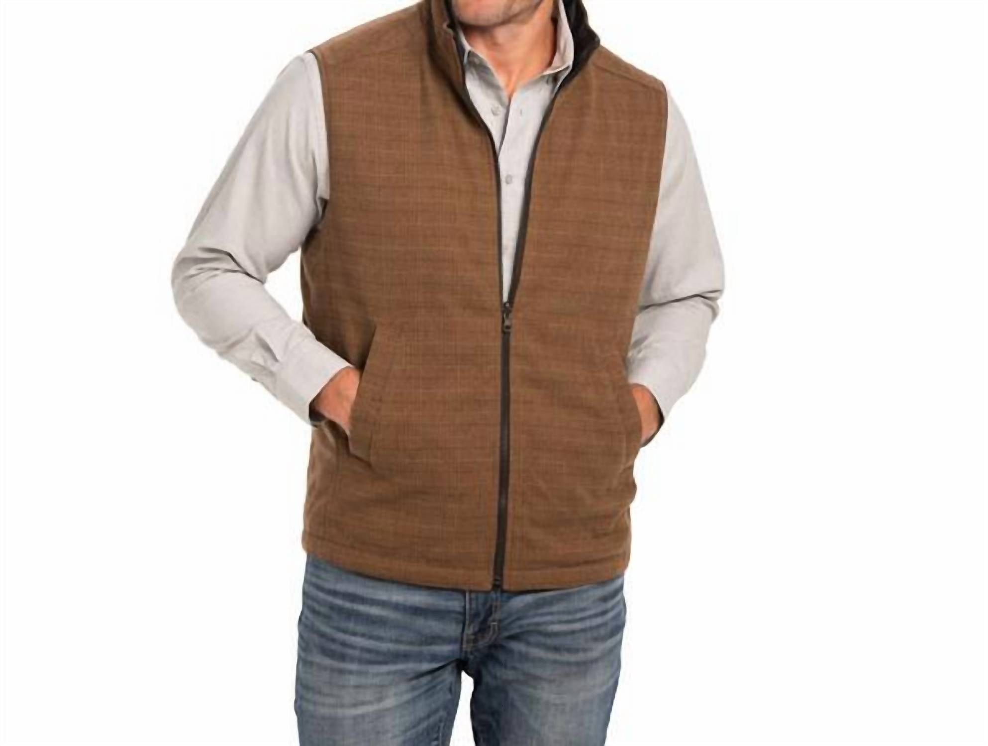 Madison Creek Outfitters Sautee Reversible Vest in brown glen plaid black - men's jacket