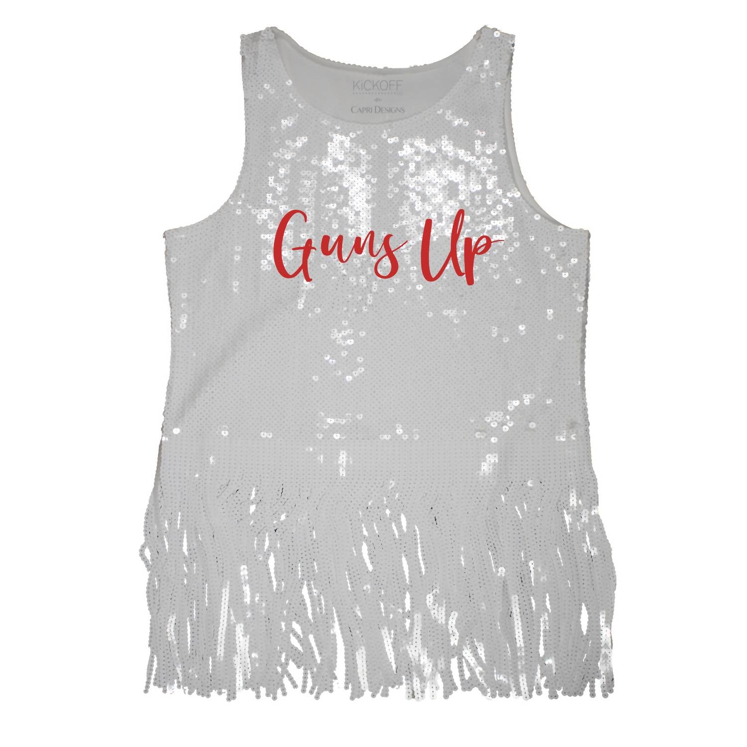 Kickoff Co Women's Sequin Script Tank With Fringe in white - women's tank top