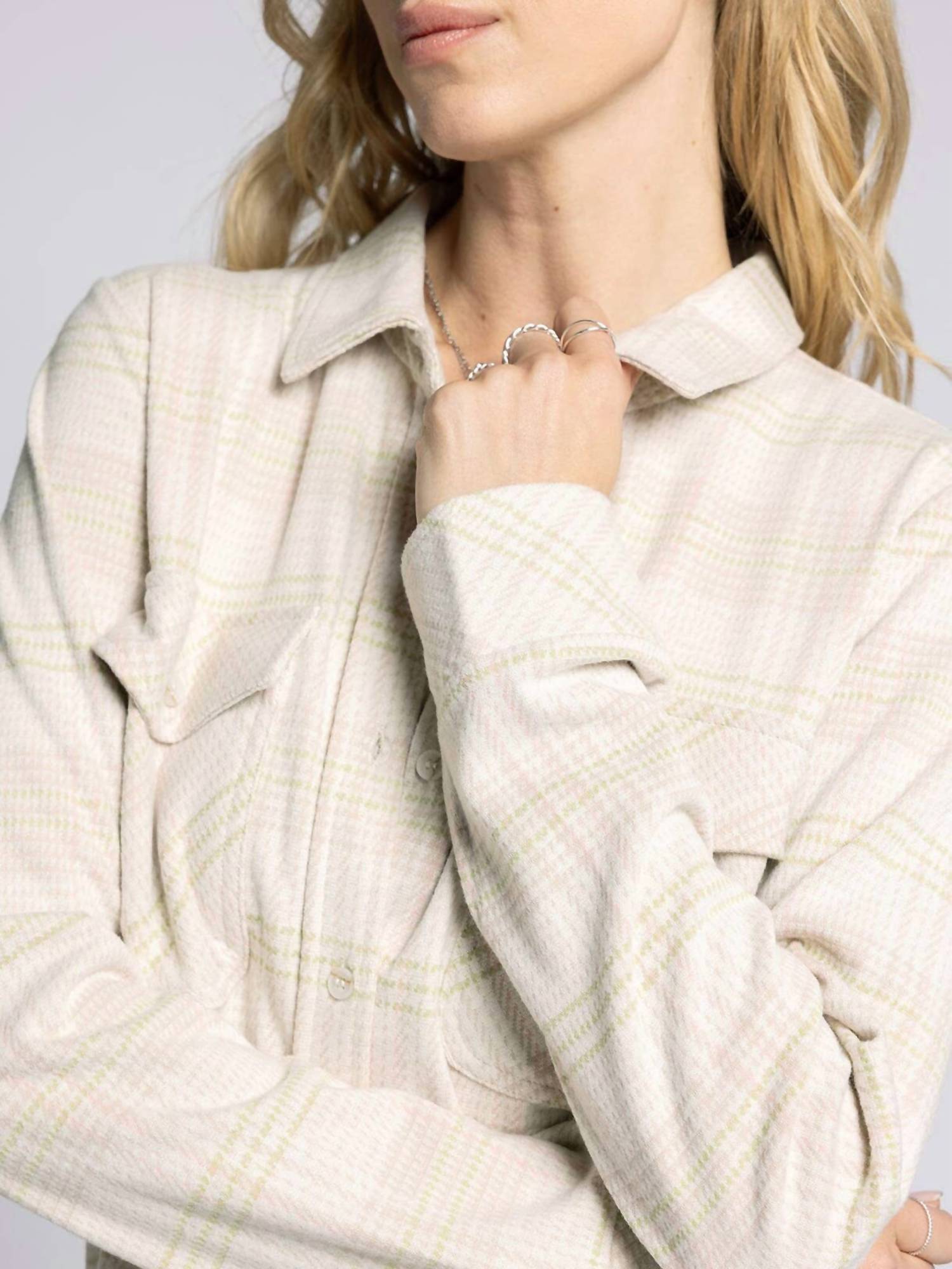 Thread & Supply Cassian Shacket in cream multi plaid - women's jacket - alternate view