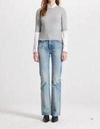 THEO the Label Echo Ruched Sleeve Shirt in white - women's shirt