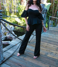 Little Secret Of Mine - Off The Shoulder Peplum Top & Flare Leg Jumpsuit