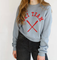 PROJECT SOCIAL T Apres Ski Team Shrunken Sweatshirt Top in dusty blue - women's top