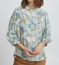 Fransa - Mandarin Collar Floral 3/4 Sleeve Blouse