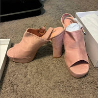 Unique Vintage - Women's Suede Buckle Sling Heels