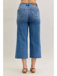 Judy Blue - High Waist Classic Raw Hem Crop Wide Leg Denim Jeans
