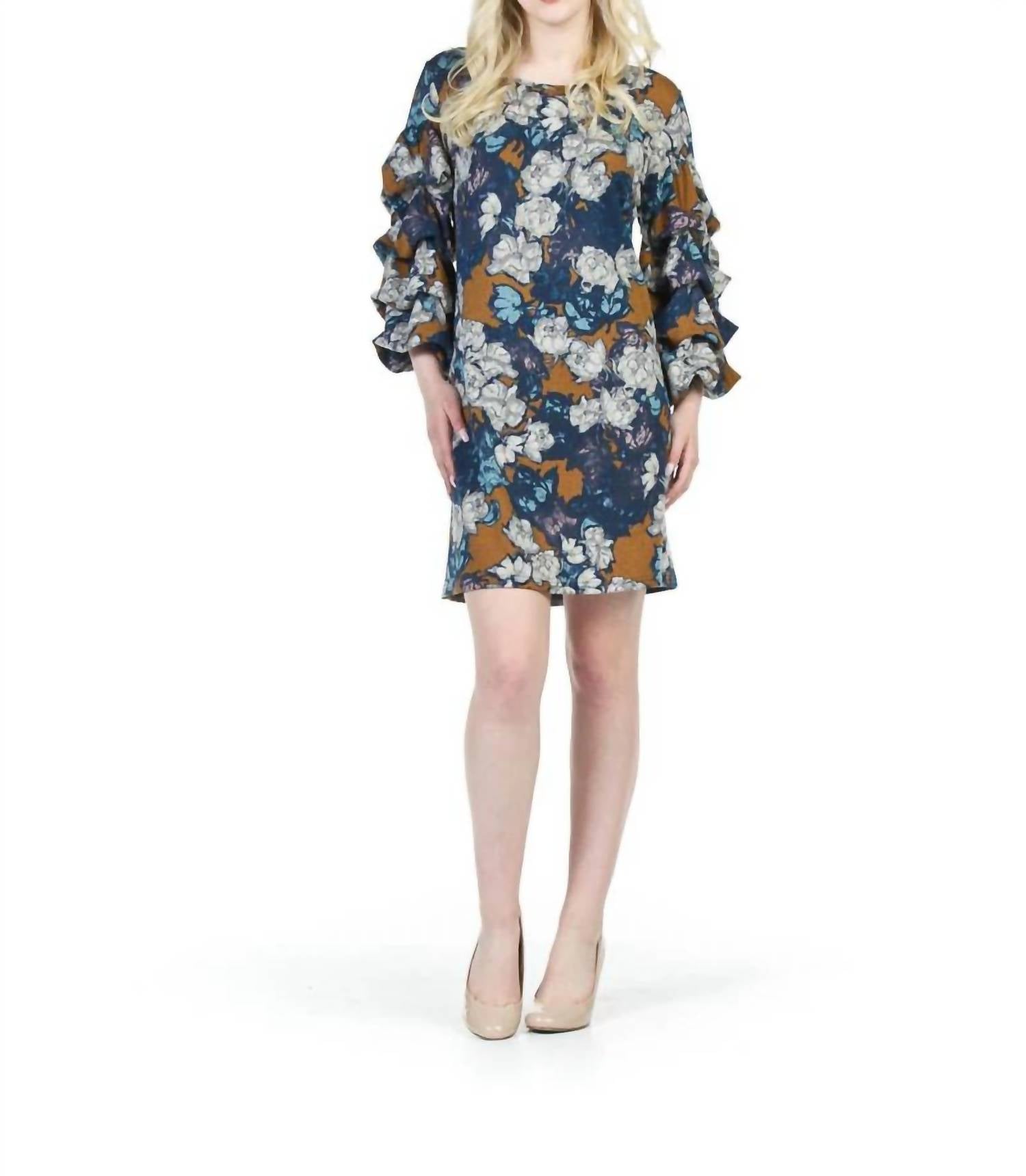 Papillon - Ruffled Sleeve Floral Print Dress