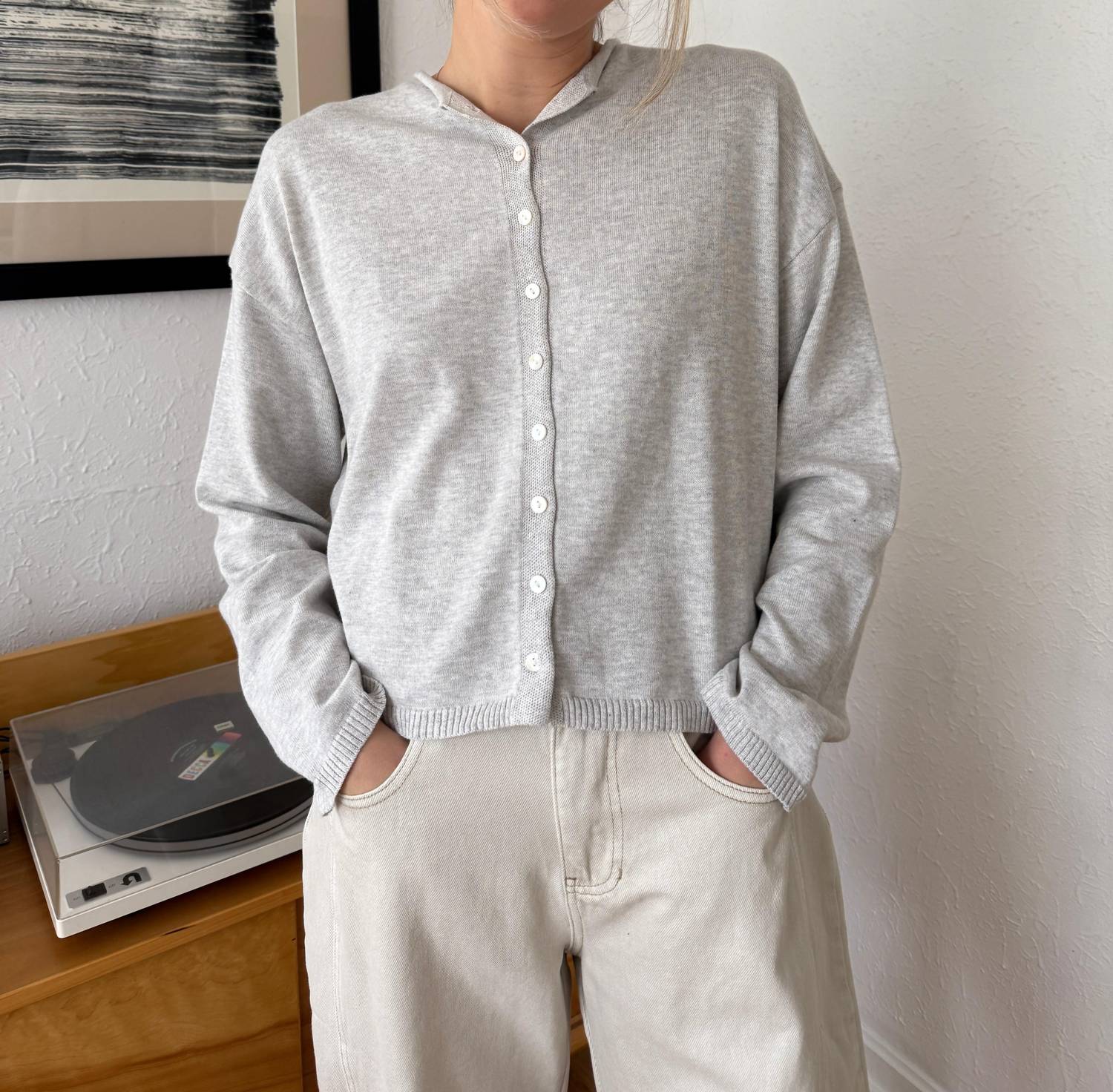 Things Between Toby Buttoned Cardigan Top in grey - women's sweater