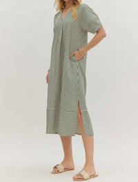 entro Seersucker Midi Dress in green white - women's dress - alternate view