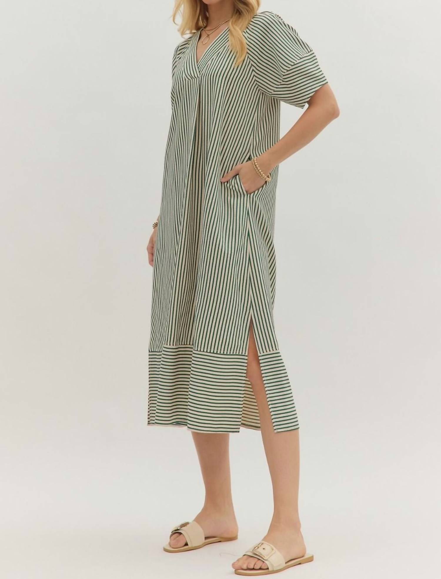 entro Seersucker Midi Dress in green white - women's dress - alternate view