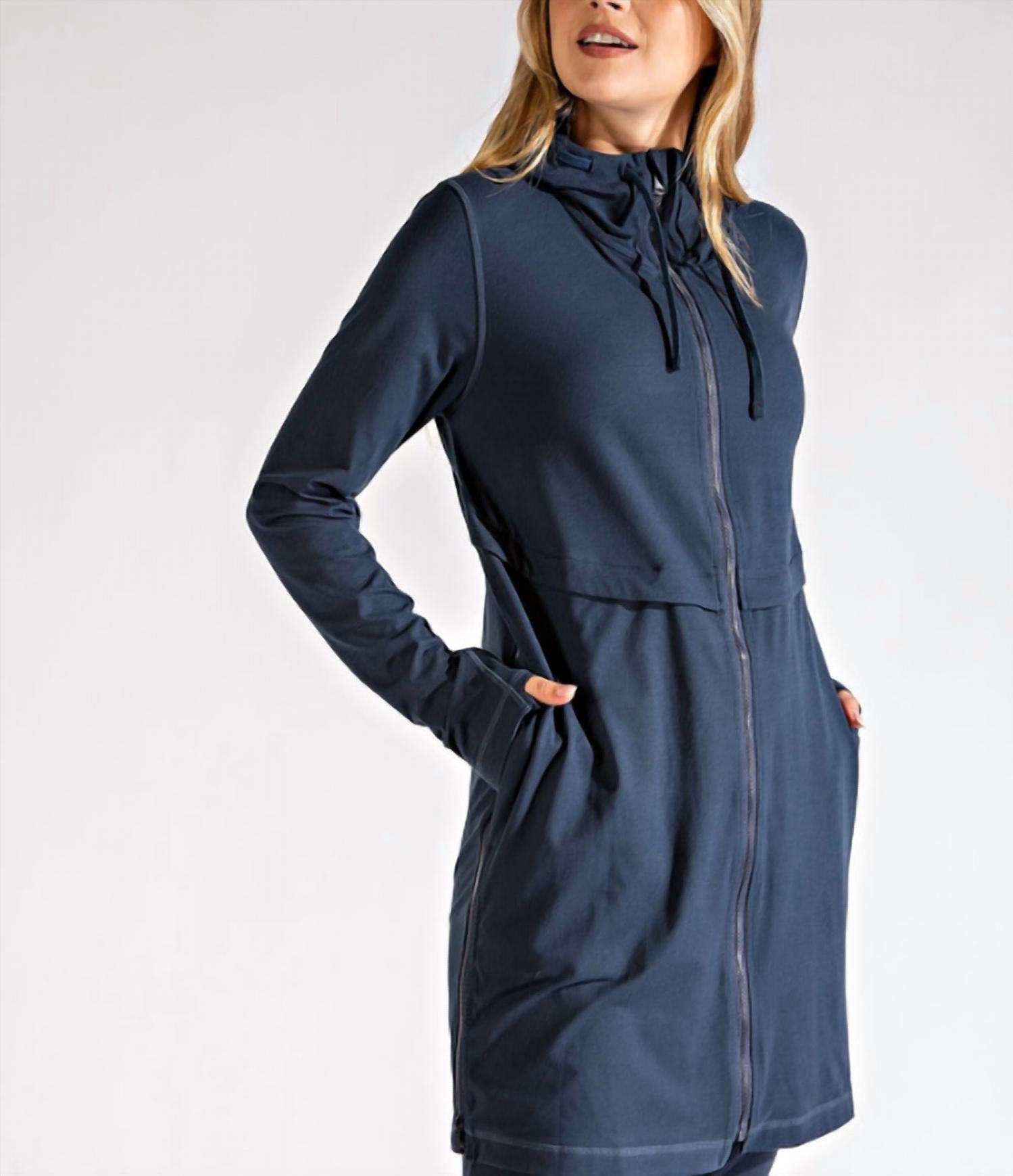 RAE MODE Long Hooded Active Jacket in nocturnal navy - women's jacket - view 4