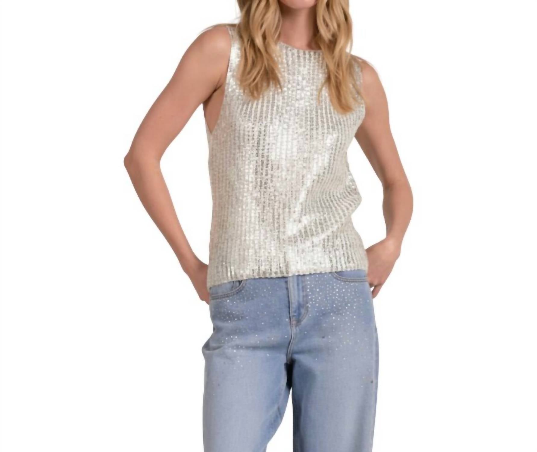Elan - Metallic Crewneck Sleeveless Sweater
