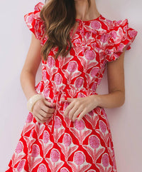 Tcec - Floral Ruffle Sleeves Midi Dress
