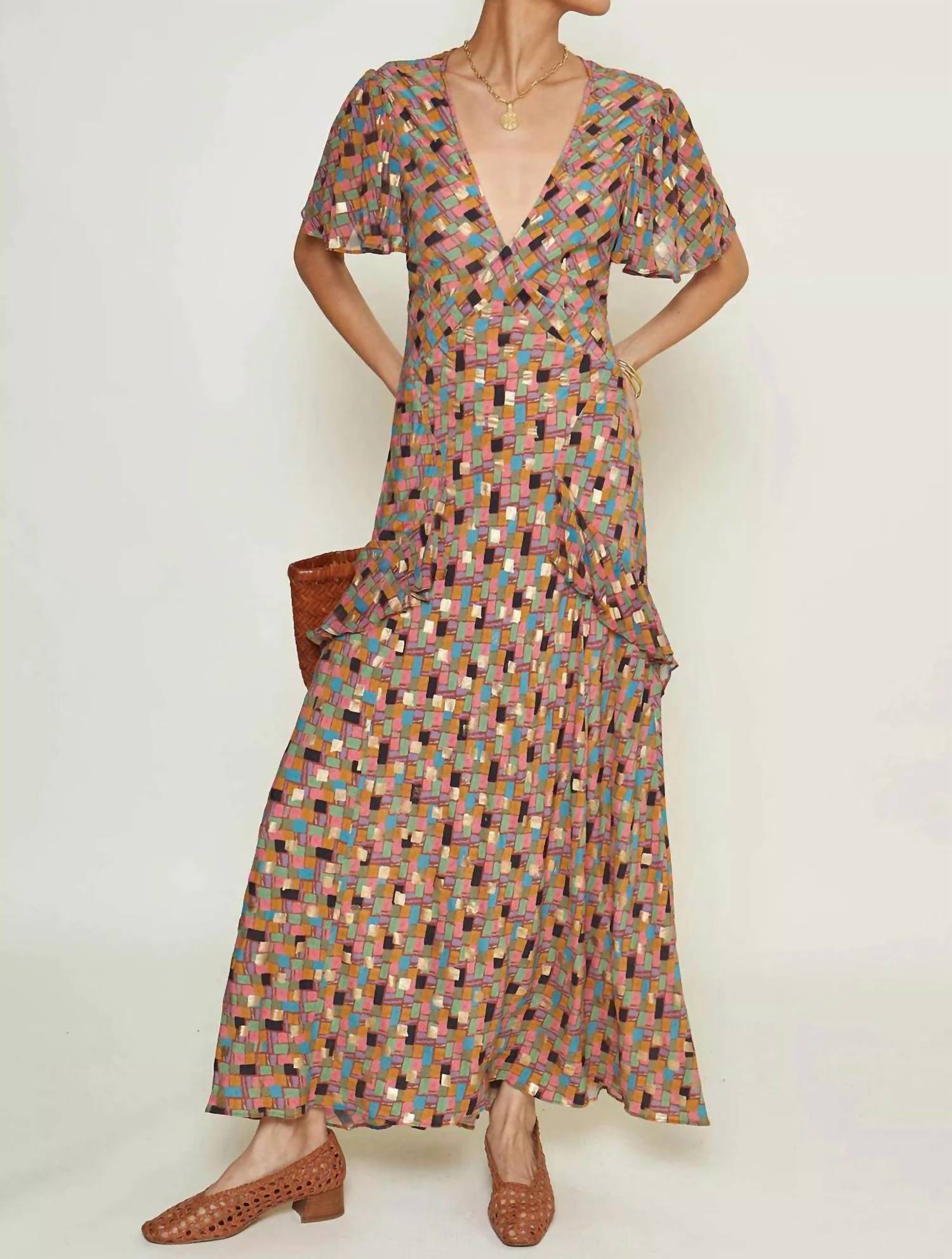 RIXO Women's Evie Dress in klimt stamp foil dahlia - women's dress