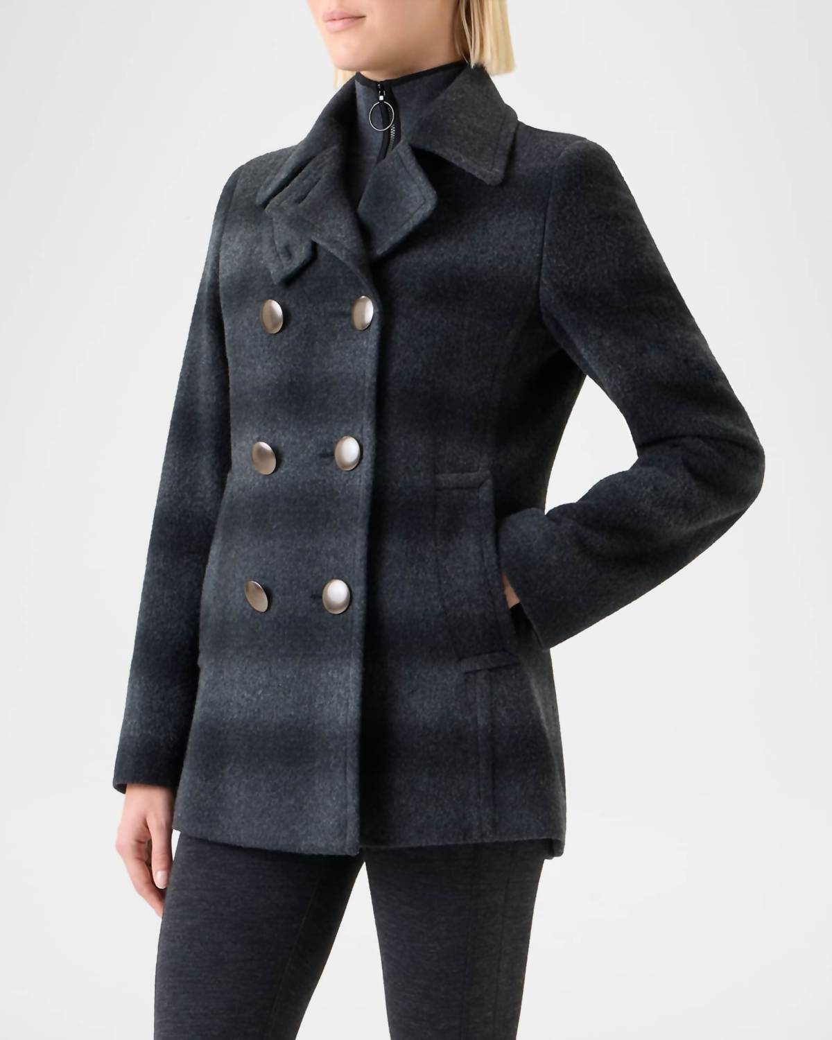 Akris Punto - Women's Blurred Check Wool Pea Coat